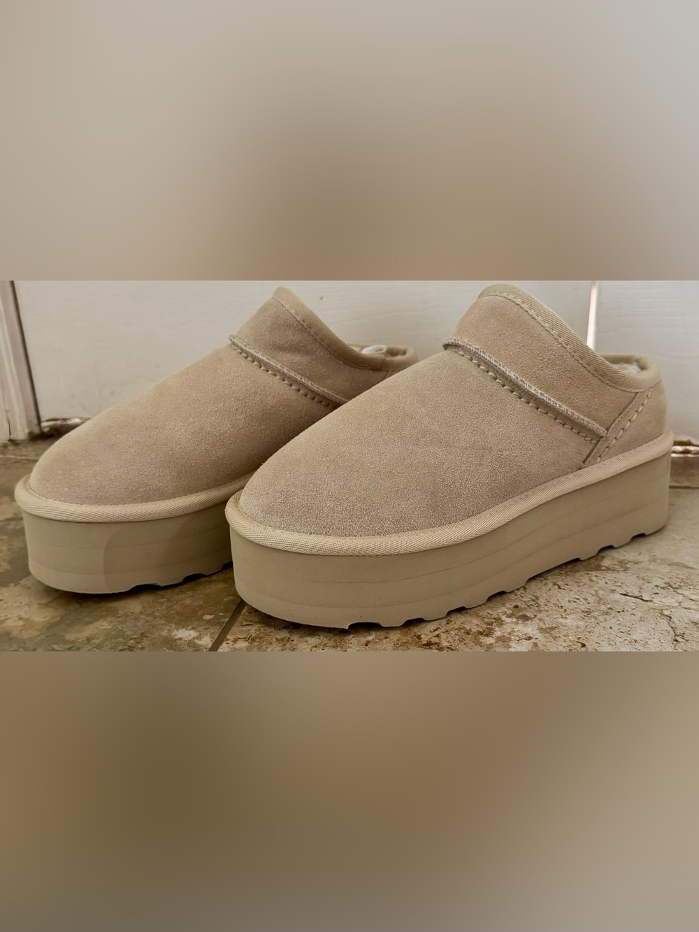 Cushionaire Suede Platform Ankle Boots in Sand, Size 8, Like New